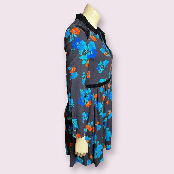 Maje Ruelli Imprime Blue Orange Floral Dress - Picture 7 of 9